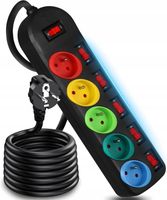 PRZEDŁUŻACZ LISTWA ZASILAJĄCA 1.5M 5 GNIAZD Z WYŁĄCZNIKAMI KOLOROWE