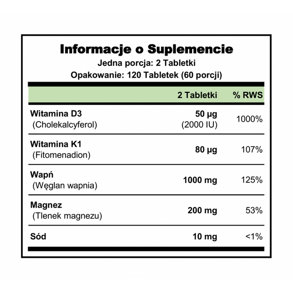 Wsparcie Kości Wapń Magnez D3k2 120 Tabletek Puritans Pride