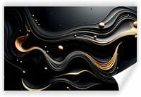 Fototapeta PREMIUM STRUKTURA ZMYWALANA czarno-złote fale kulki krople tło