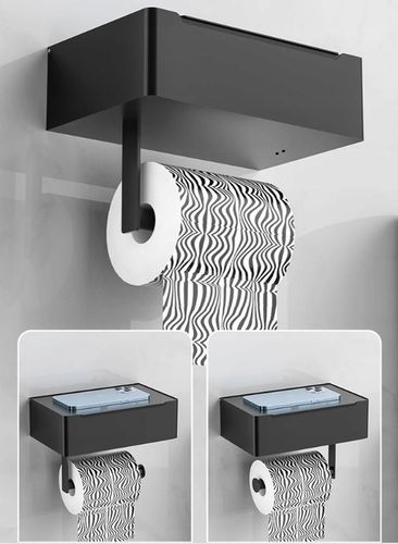 Uchwyt na Papier Toaletowy z Półką Wieszak Czarny POJEMNIK NA CHUSTECZKI WC na Arena.pl