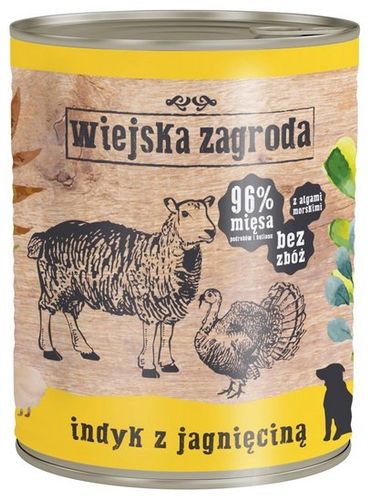 Zdrowa karma dla psa bez glutenu i GMO Wiejska Zagroda Indyk i Jagnię 800g na Arena.pl