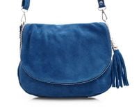 VERA PELLE torebka zamszowa listonoszka chlebak z paskiem V225 c.jeansowa