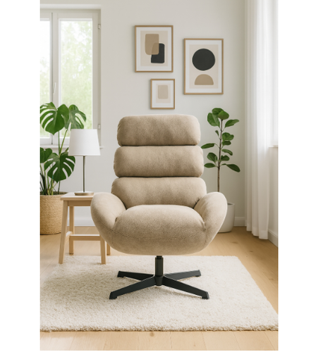 Fotel wypoczynkowy Axel beżowy velvet obrotowy loft do salonu gabinetu na Arena.pl