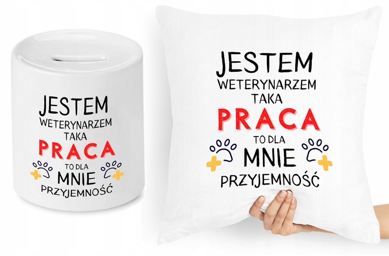 Dla Weterynarza Zestaw Poduszka + Skarbonka Z Nadrukiem Ze Zdjęciem zdjęcie 1