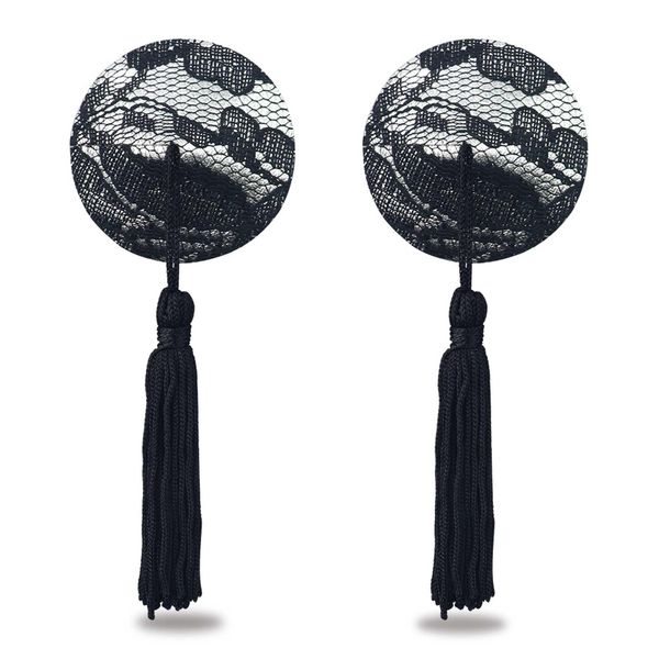 Reusable Black Lace Round Tassel Nipple Pasties zdjęcie 1