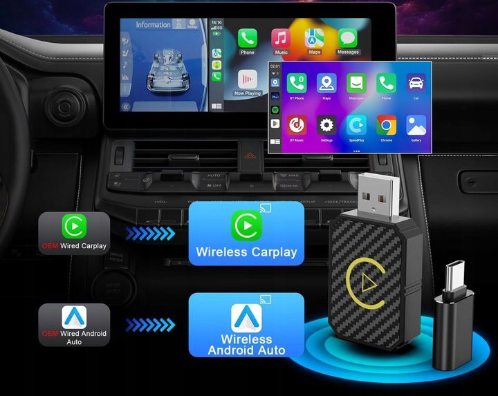 BEZPRZEWODOWY ADAPTER ANDROID AUTO CARPLAY 2 W 1 PLUG AND PLAY MINI zdjęcie 13