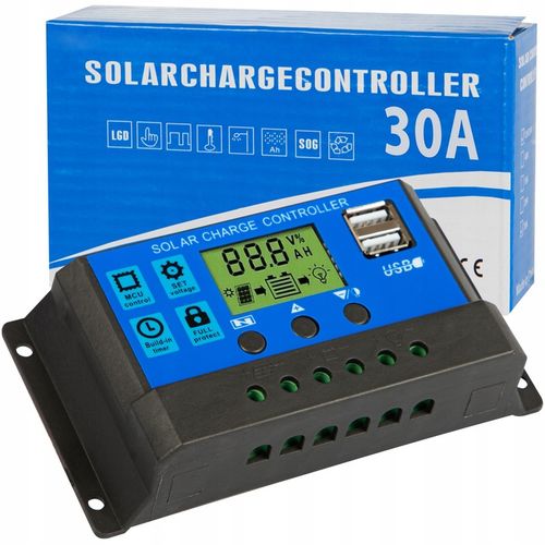REGULATOR ŁADOWANIA PANEL LCD 12V 24V 2X USB 30A KONTROLER SOLARNY na Arena.pl