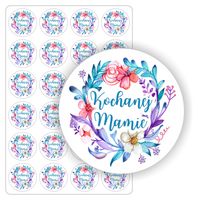 NAKLEJKI etykiety nalepki okrągłe DZIEŃ MAMY kwiaty hadmade 24szt. 5cm