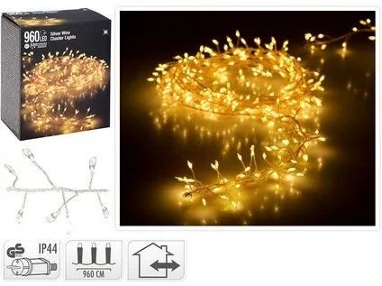 Lampki choinkowe 960 LED biały ciepły 9,6 metra CLUSTER RYŻ SREBRNY DRUCIK na Arena.pl