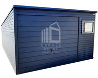 GARAŻ BLASZANY 4m x 7m poziom - spad tył - Brama uchylna  okno - antracyt grafit 4x7