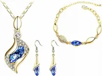 Złoty komplet biżuterii złocony szafirowe łezki prezent