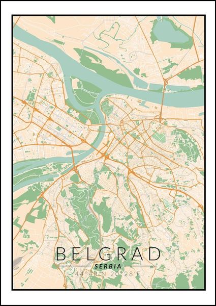 Belgrad mapa kolorowa - plakat 60x80 cm zdjęcie 1
