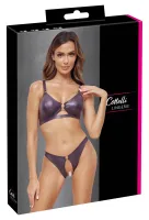 cottelli lingerie zestaw biustonosz i otwarte majtki fiolet l wet look