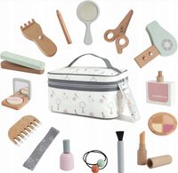 DREWNIANY ZESTAW KOSMETYCZNY DLA DZIEWCZYNKI EDUKACYJNY 17 el. KOSMETYCZKA