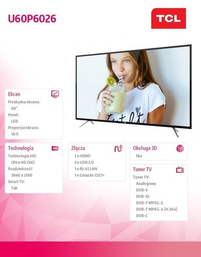 TCL Telewizor 60 LED U60P6026 na Arena.pl