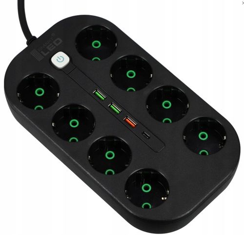 Przedłużacz listwa zasilająca 2 metry 8 gniazd + ładowarka USB + USB-C na Arena.pl