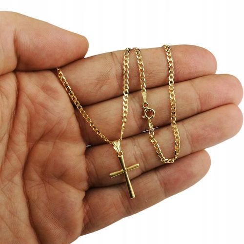 ZŁOTY PEŁNY ŁAŃCUSZEK MĘSKI PANCERKA Z KRZYŻYKIEM 925/585 SREBRO GRAWER na Arena.pl