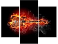 70 90CM OBRAZ 3 ELEM PŁONĄCA GITARA ŚCIENNY PŁÓTNO