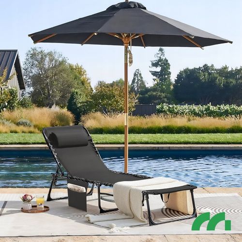 LEŻAK OGRODOWY SKŁADANY LEŻANKA ŁÓŻKO FOTEL PLAŻOWY Z KIESZONKĄ I PODUSZKĄ na Arena.pl