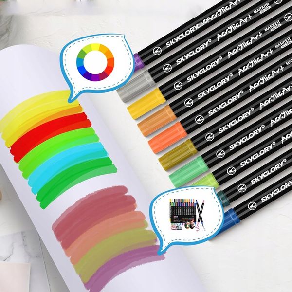 Markery akrylowe 24 kolory Wodoodporne markery z podwójną końcówką Prezenty zdjęcie 10