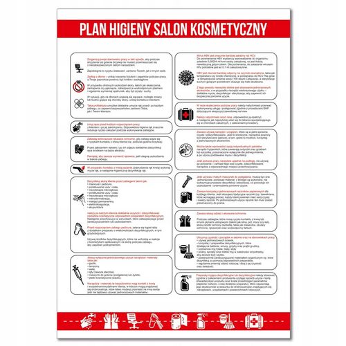 TABLICA INFORMACYJNA PLAN HIGIENY SALONU KOSMETYCZNEGO HIPS A3 Druk UV na Arena.pl