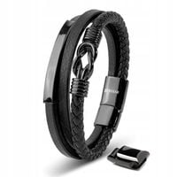 SERASAR, Bransoleta skórzana męska "Proud" czarna, 20cm
