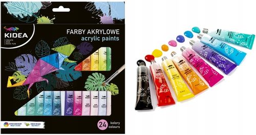 Farby akrylowe Kidea 24 szt. x 6 ml WYSOKIE KRYCIE niezwykle wydajne szkoły na Arena.pl
