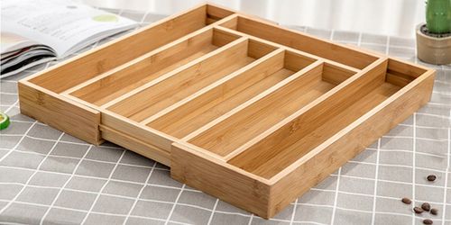 WKŁAD ORGANIZER DO SZUFLADY KUCHENNEJ NA SZTUĆCE BAMBUSOWY PREMIUM XXL 55cm na Arena.pl