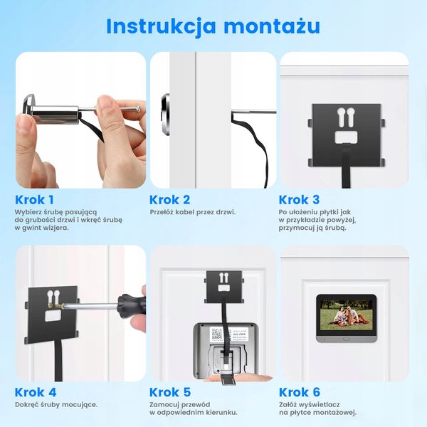 Inteligentny Wizjer Judasz Do Drzwi Kamera 4.3" z Ekranem PIR WiFi TUYA zdjęcie 10