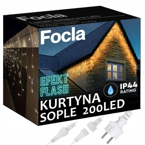 LAMPKI SOPLE ZEWNĘTRZNE 200LED IP44 ŚWIATŁO STAŁE + FLASH - BIAŁE CIEPŁE 8m na Arena.pl