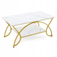COSTWAY Stolik prostokątny kawowy MARMUR ZŁOTO 100 x 50 x 45 CM BIAŁY