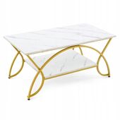 COSTWAY Stolik prostokątny kawowy MARMUR ZŁOTO 100 x 50 x 45 CM BIAŁY