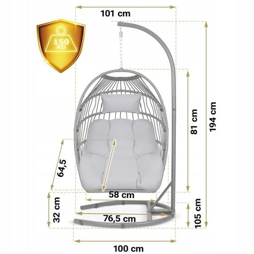 Sofotel Fotel ogrodowy wiszący Luisiana szary + szare poduszki Sofotel na Arena.pl