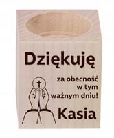 ŚWIECZNIK drewniany GRAWER PIERWSZA KOMUNIA ŚWIĘTA podziękowania dla gości
