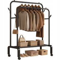 DUŻY WIESZAK NA UBRANIA BUTY STOJĄCY PODŁOGOWY CZARNY METALOWY STOJAK