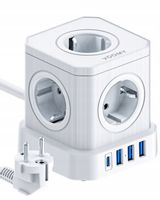 Biały Listwa Zasilająca Voomy PowerCube S6 z Jednym USB-C i Trzema USB-A
