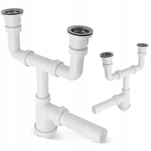 Syfon Zlewu DWUKOMOROWEGO 50 mm Odpływ PODWÓJNY Zlewozmywaka Sitko Manua W2 na Arena.pl
