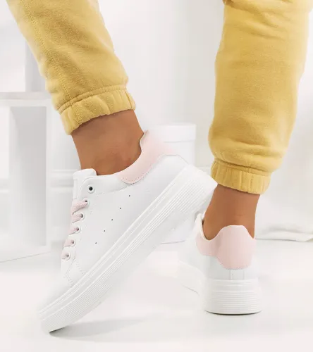 Biało różowe sneakersy na platformie Justar 37 na Arena.pl