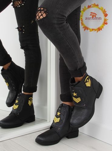 Botki workery z naszywkami czarne H-4  BLACK - 40 na Arena.pl