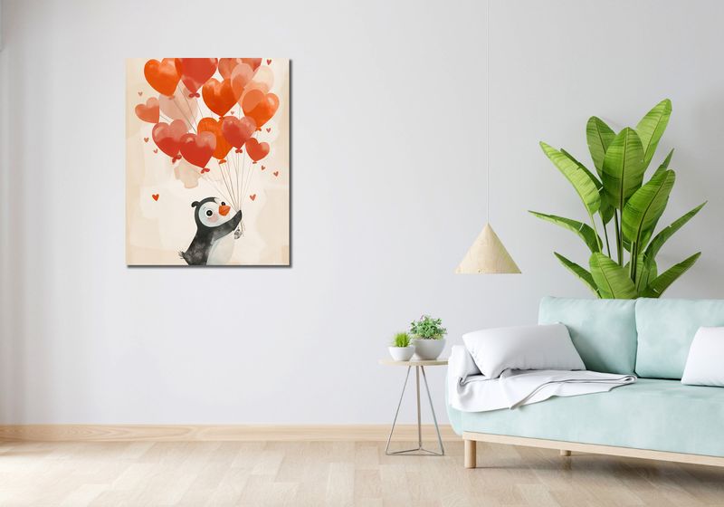 Obraz 70x90cm Pingwinek z Balonami zdjęcie 2