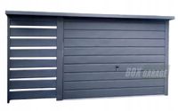 GARAŻ BLASZANY 3m x 5m + wiata 1m. spad tył - Brama uchylna - rynny - antracyt grafit BOX17 3x5
