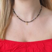 Naszyjnik regulowany - Turmalin kolorowy fasetowane kulki i srebro złocone