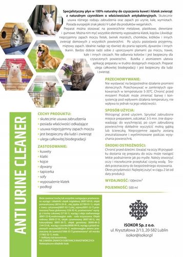 NEUTRALIZATOR ZAPACHU MOCZU KOTA ISOKOR 2 x 500ml ANTI URINE CLEANER na Arena.pl