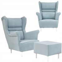 Fotel uszak Zoja z podnóżkiem skandynawski Family Meble pastelowy blue