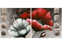 40 80CM ZEGAR 2 ELEM MALOWANE MAKI CZERWIENI BRĄZIE ŚCIENNY