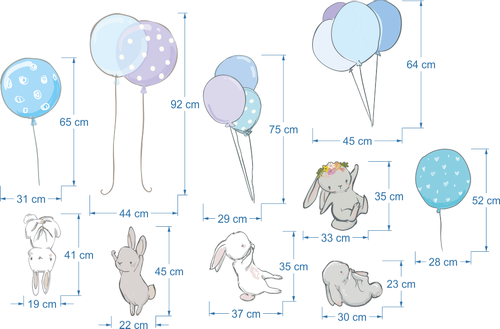 NALEPKI ZAJĄCE króliki BALONY z balonami ZESTAW ścianę dziecięce M na Arena.pl
