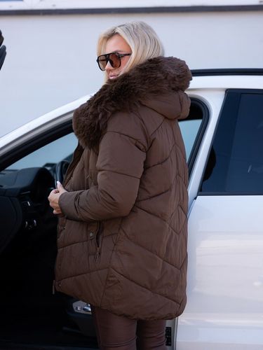 LEXI Klasyczna Luźna KURTKA Damska Pikowana Kaptur Z Futerkiem na Arena.pl