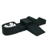 Piankowy plac zabaw z górką i z basenem micro grafitowy + 100 piłek (róż perłowy, błękitny perłowy, metaliczny grafit, opalizujące)