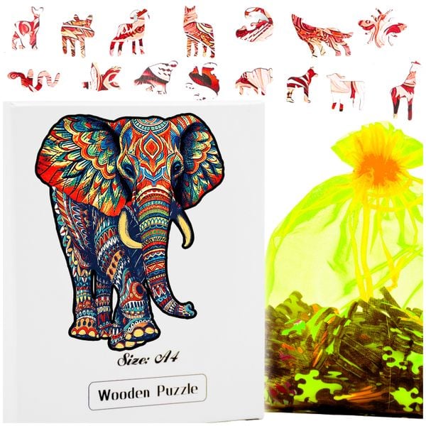 Puzzle drewniane dla dorosłych i dzieci słoń A4 178 elementów zdjęcie 1
