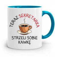 Kubek Błękitny Prezent Dla Sekretarki Strzeli Z Nadrukiem Ze Zdjęciem